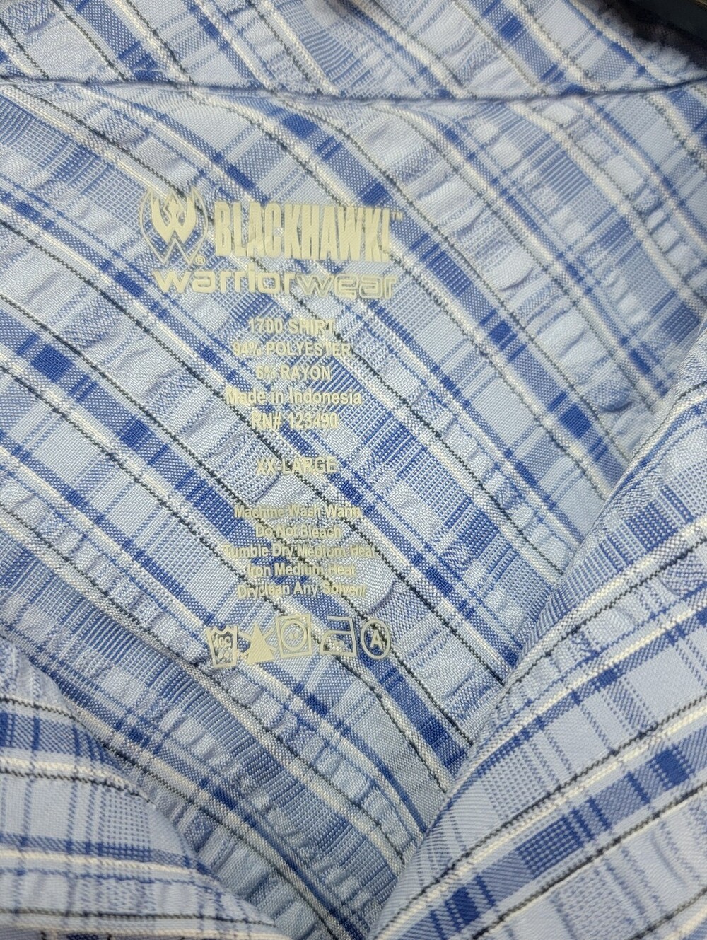 Blackhawk! Warrior Mens XXL 1700 Shirt Blue White Plaid Short Sleeve Lightweight - Picture 4 of 12